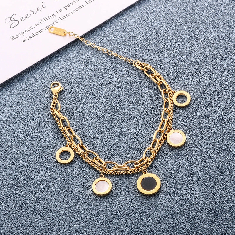 Wholesale Black and White Belloma Numeral Double Layer Titanium Steel Bracelet