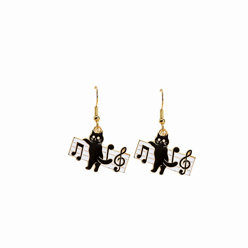 Wholesale Black and White Cat Alphabet Piano Cat Earrings
