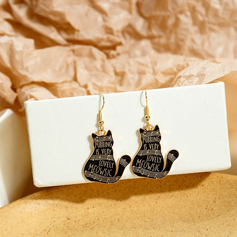 Wholesale Black and White Cat Alphabet Piano Cat Earrings