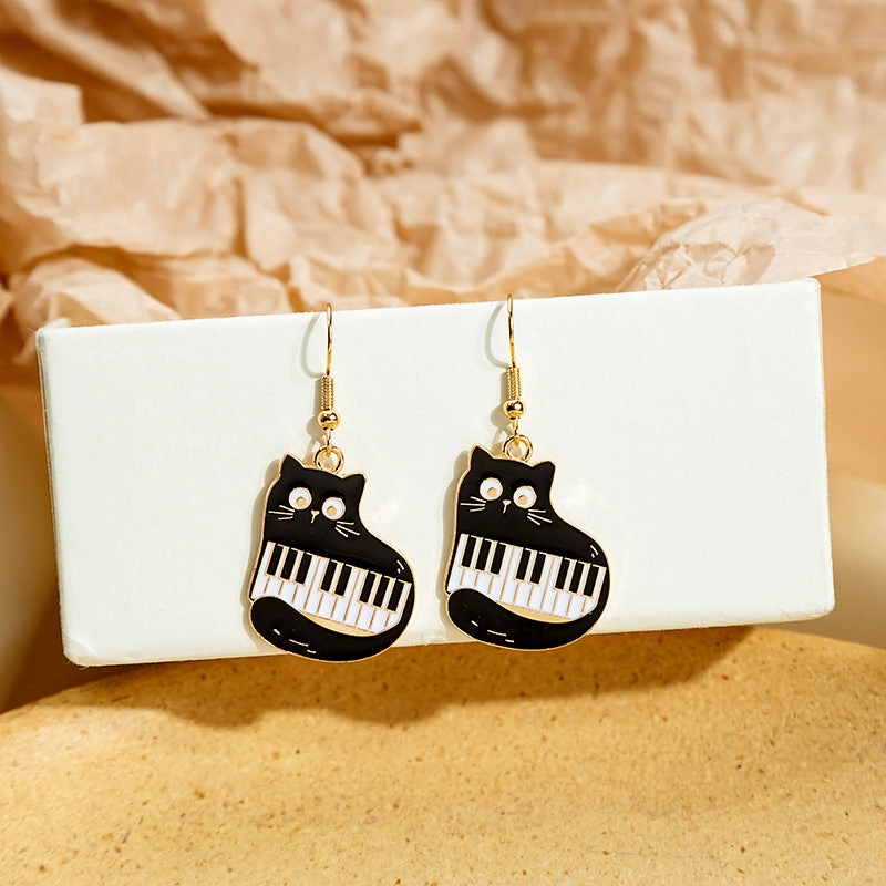 Wholesale Black and White Cat Alphabet Piano Cat Earrings