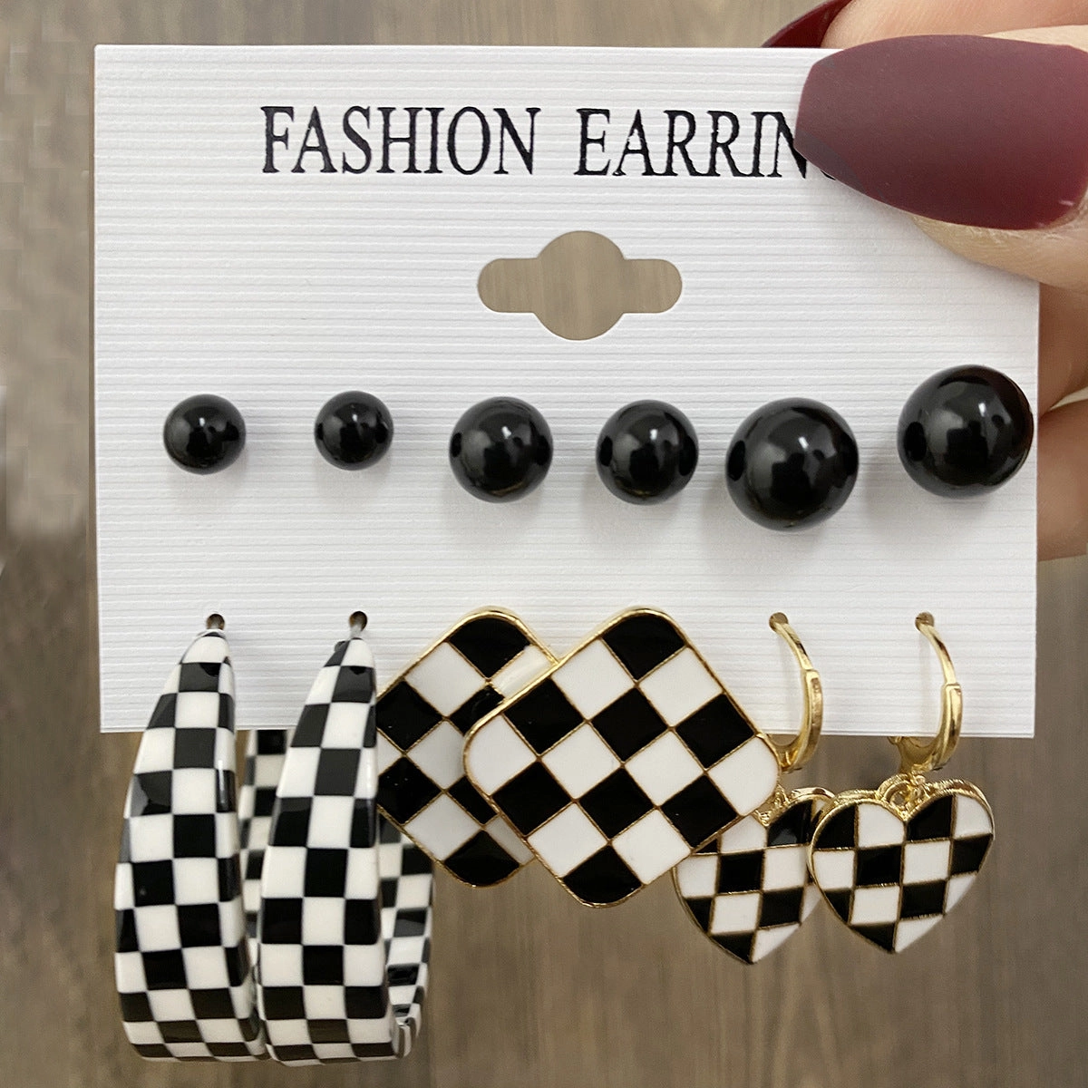 Wholesale Black and White Checkerboard Acrylic Earrings Set of 5