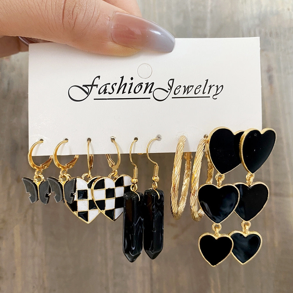 Wholesale Black and White Checkerboard Acrylic Earrings Set of 5