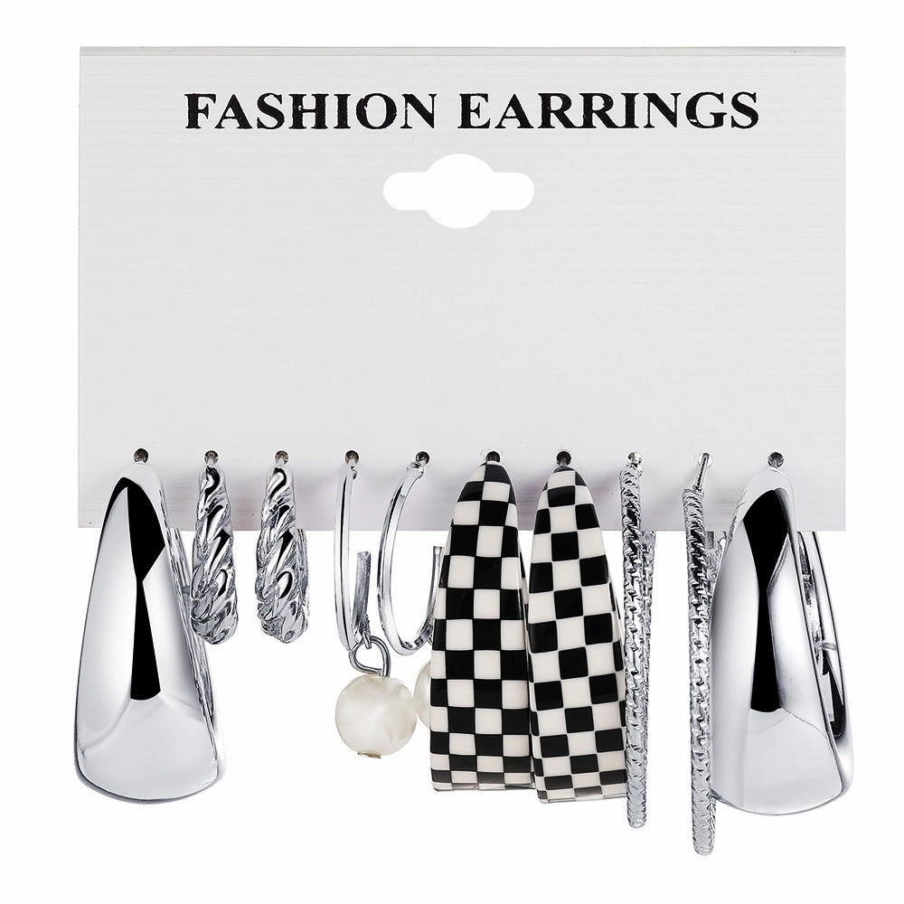 Wholesale Black and White Checkerboard Acrylic Earrings Set of 5