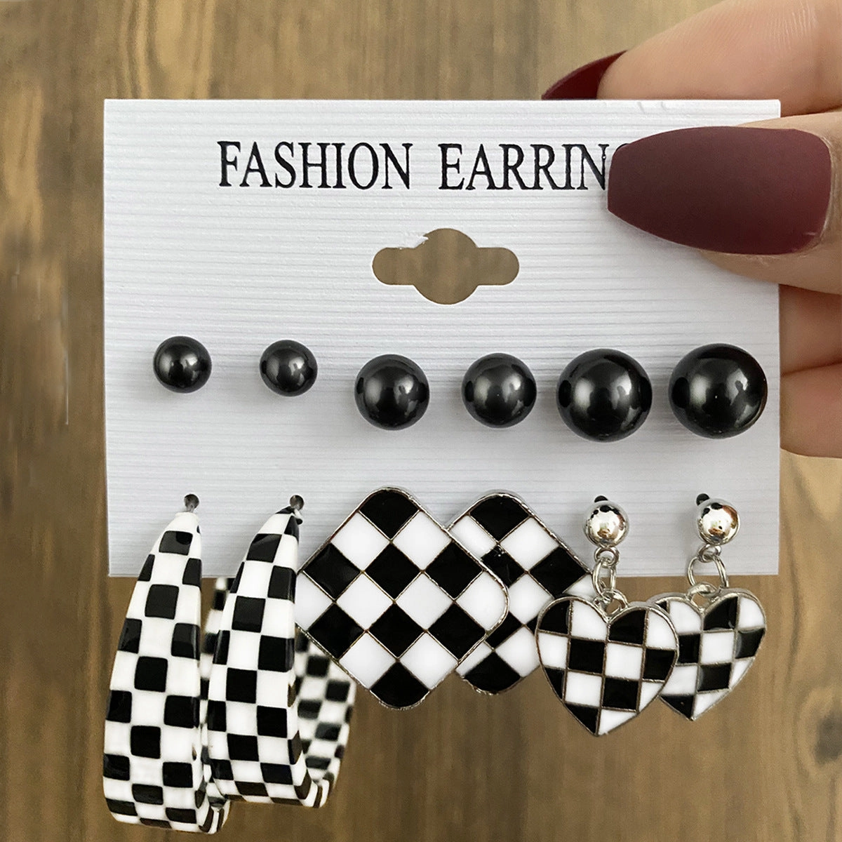 Wholesale Black and White Checkerboard Acrylic Earrings Set of 5