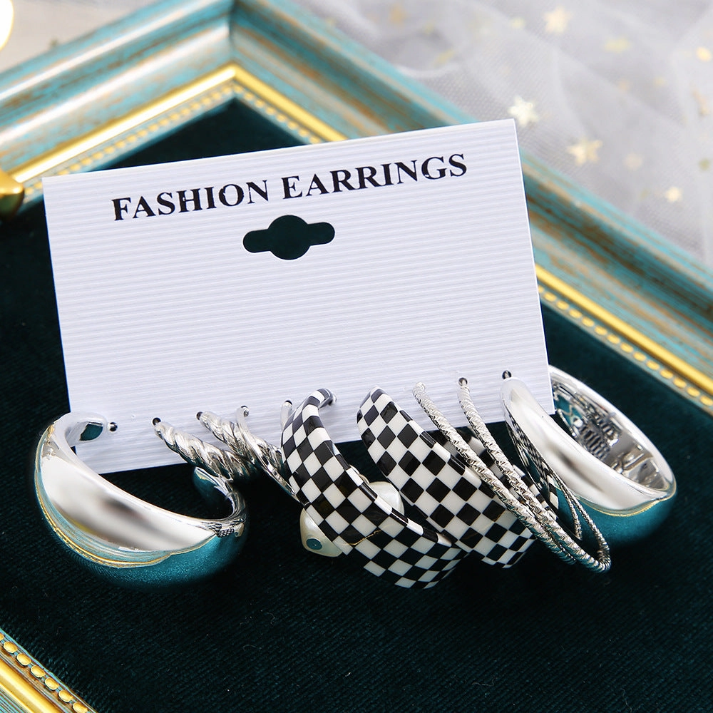 Wholesale Black and White Checkerboard Acrylic Earrings Set of 5