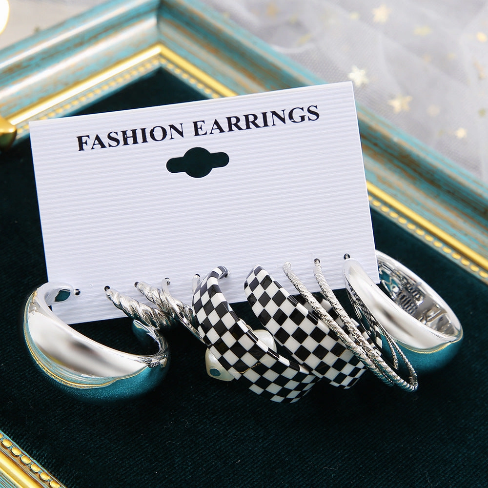 Wholesale Black and White Checkerboard Acrylic Earrings Set of 5