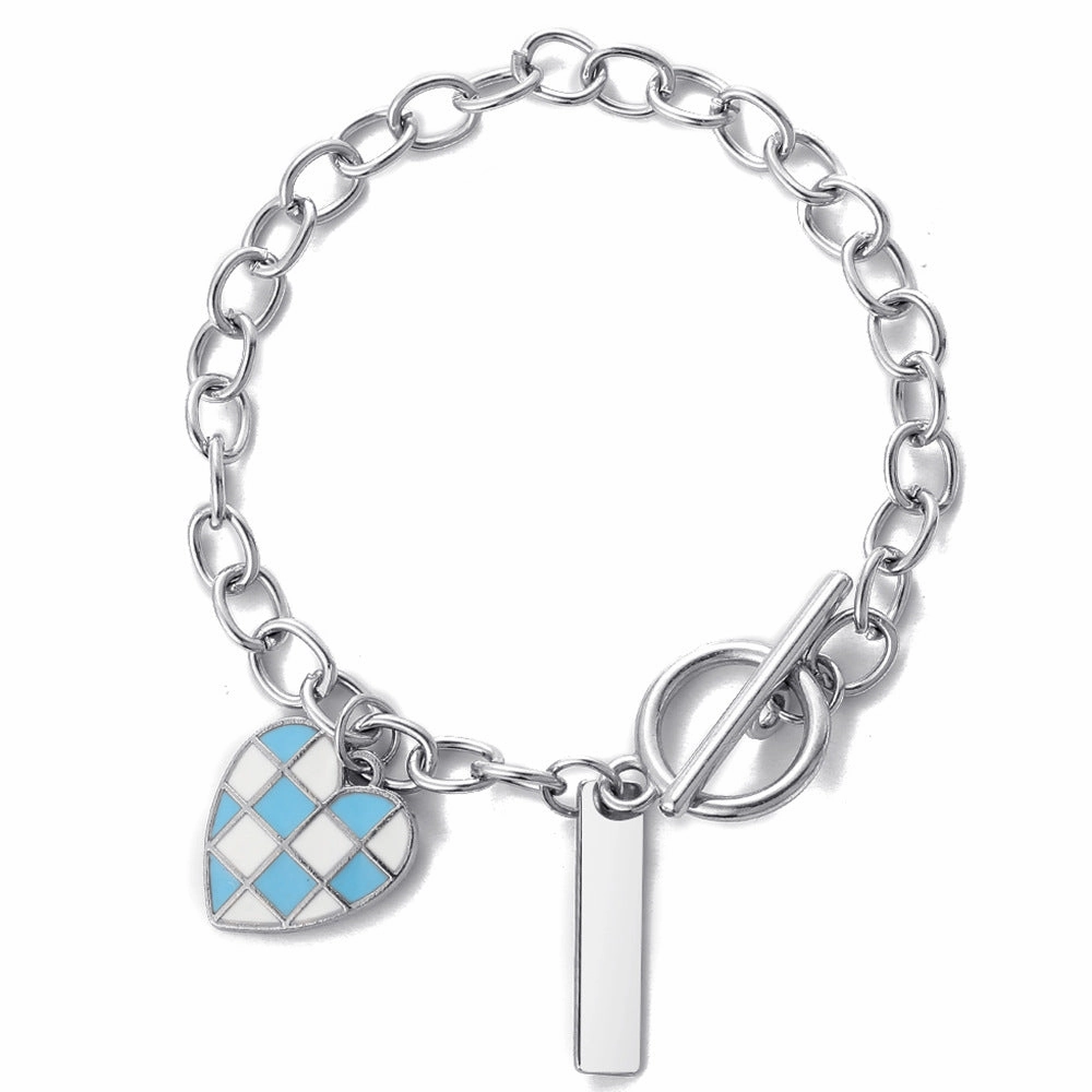 Wholesale Black and White Checkerboard Heart Alloy Bracelet