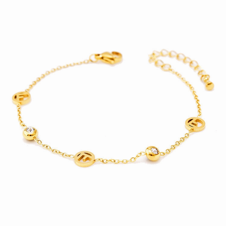 Wholesale Black and White Diamond Butterfly Love Star and Moon Bracelet Titanium Steel 18k Gold Leaf Letter Bracelet