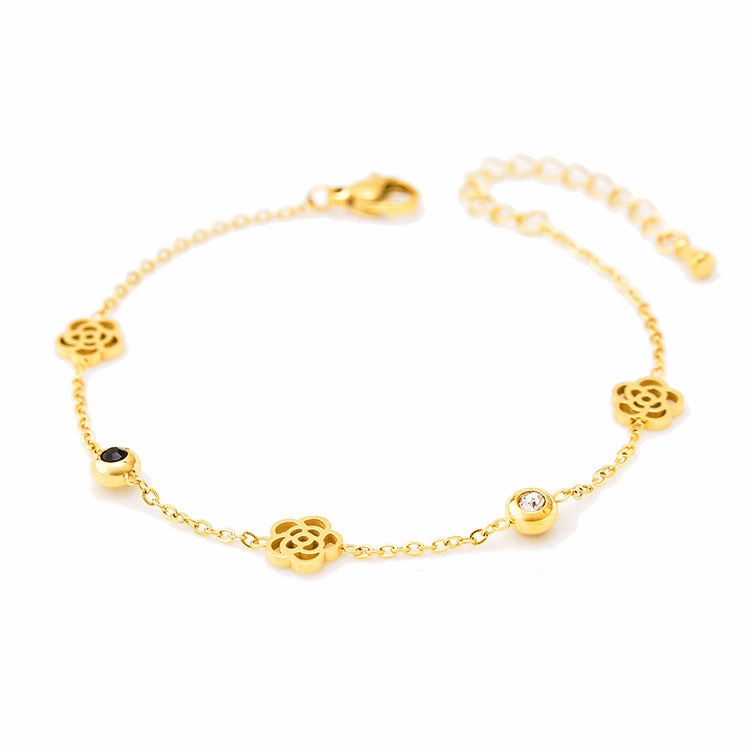 Wholesale Black and White Diamond Butterfly Love Star and Moon Bracelet Titanium Steel 18k Gold Leaf Letter Bracelet