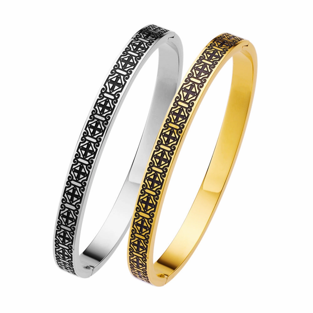Wholesale Black and White Key Enamel Titanium Steel Bracelet