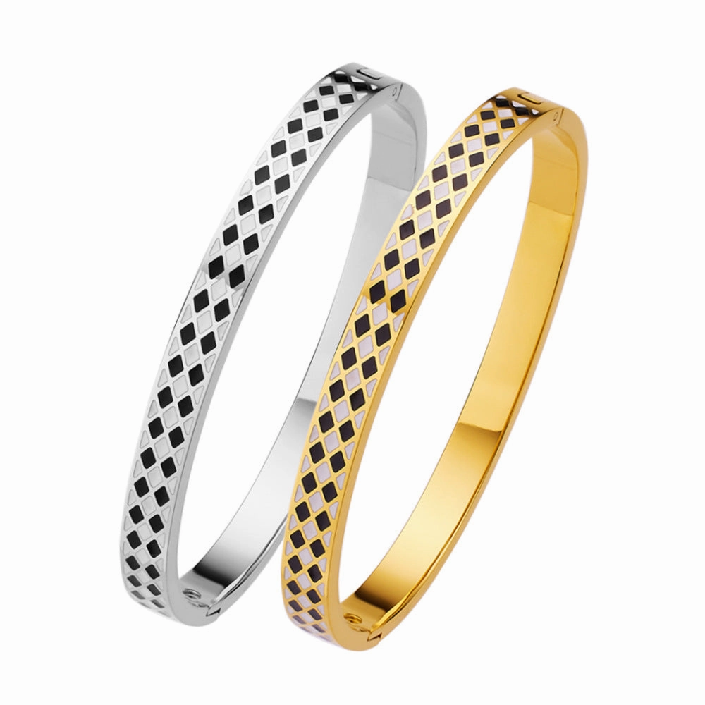 Wholesale Black and White Key Enamel Titanium Steel Bracelet