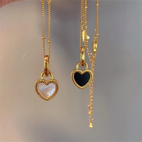 Wholesale Black and White Mother-of-pearl Heart Copper Necklaces