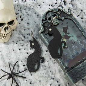 Wholesale Black Cat Skull Bat Leather Earrings
