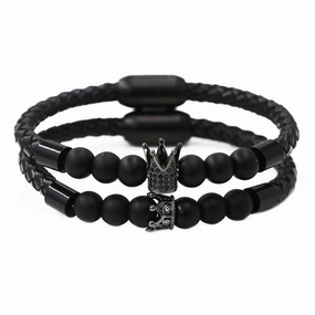 Wholesale Black Crown Frosted Volcanic Stone Bracelets