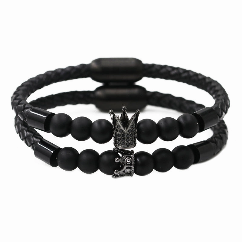 Wholesale Black Crown Frosted Volcanic Stone Bracelets