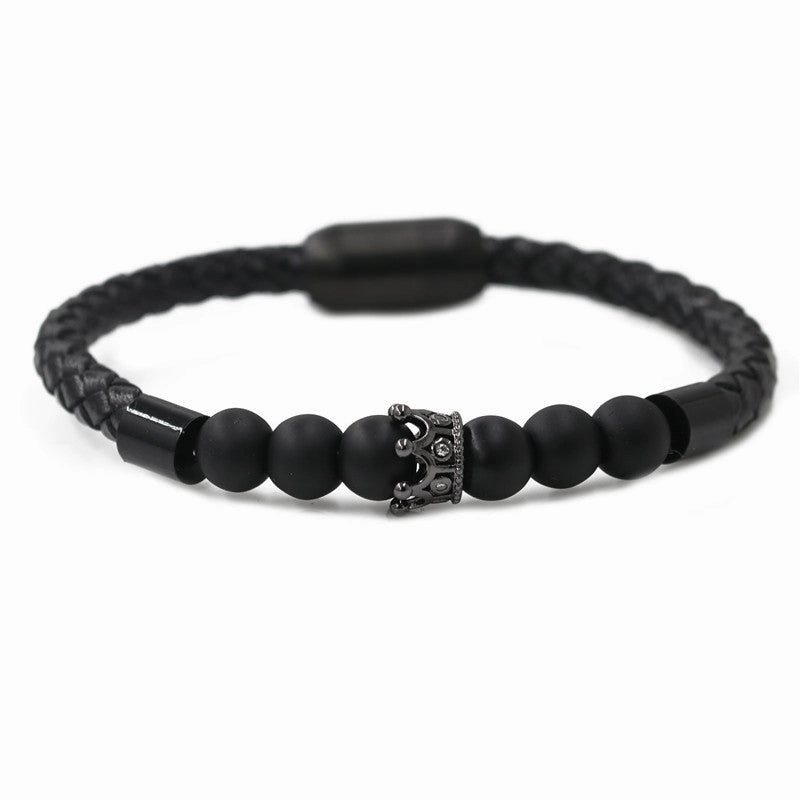 Wholesale Black Crown Frosted Volcanic Stone Bracelets