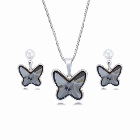 Wholesale Black Crystal Butterfly Necklace Earrings Set OLY-NE-XP006