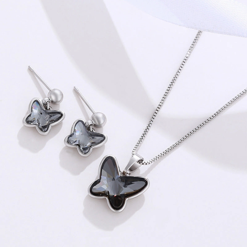 Wholesale Black Crystal Butterfly Necklace Earrings Set OLY-NE-XP006