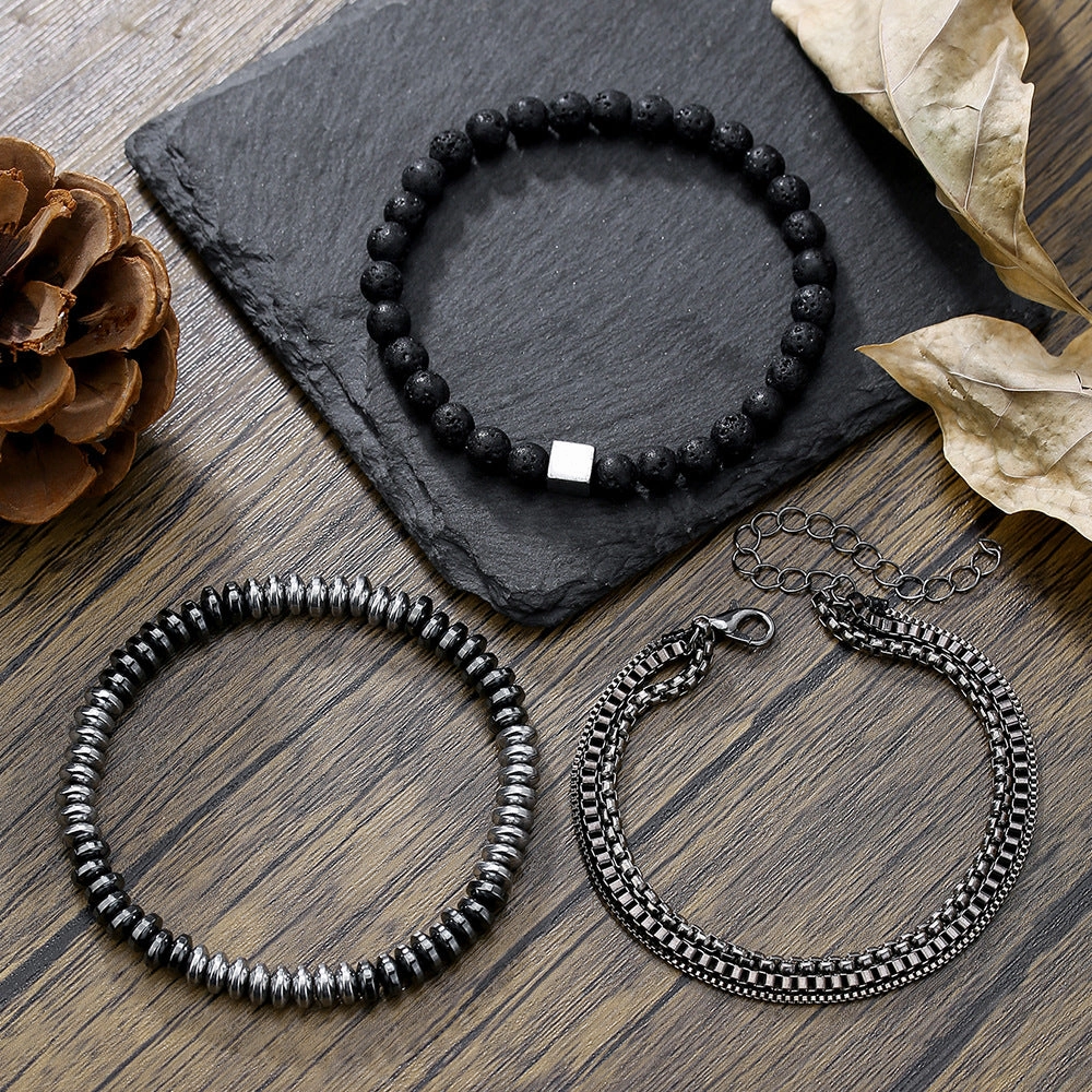 Wholesale Black gallstone broken silver tiger eye stone vintage beaded bracelet