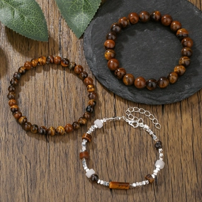Wholesale Black gallstone broken silver tiger eye stone vintage beaded bracelet