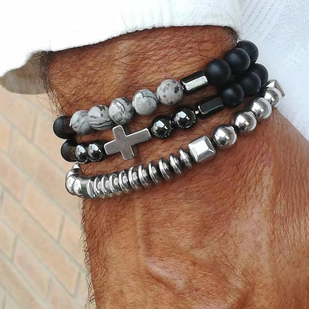 Wholesale Black gallstone broken silver tiger eye stone vintage beaded bracelet