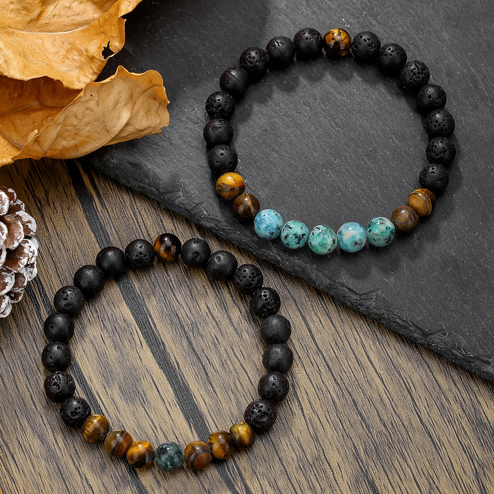 Wholesale Black gallstone broken silver tiger eye stone vintage beaded bracelet