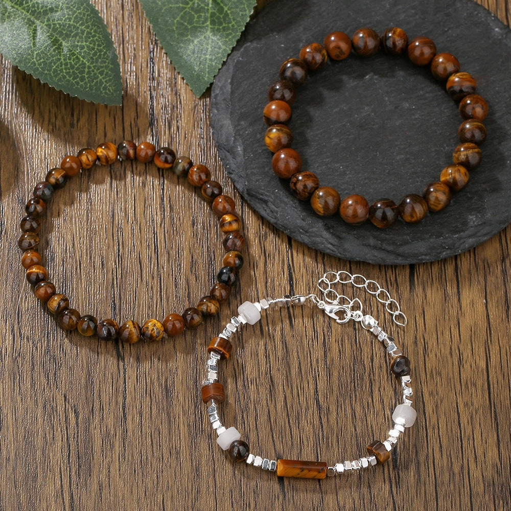 Wholesale Black gallstone broken silver tiger eye stone vintage beaded bracelet