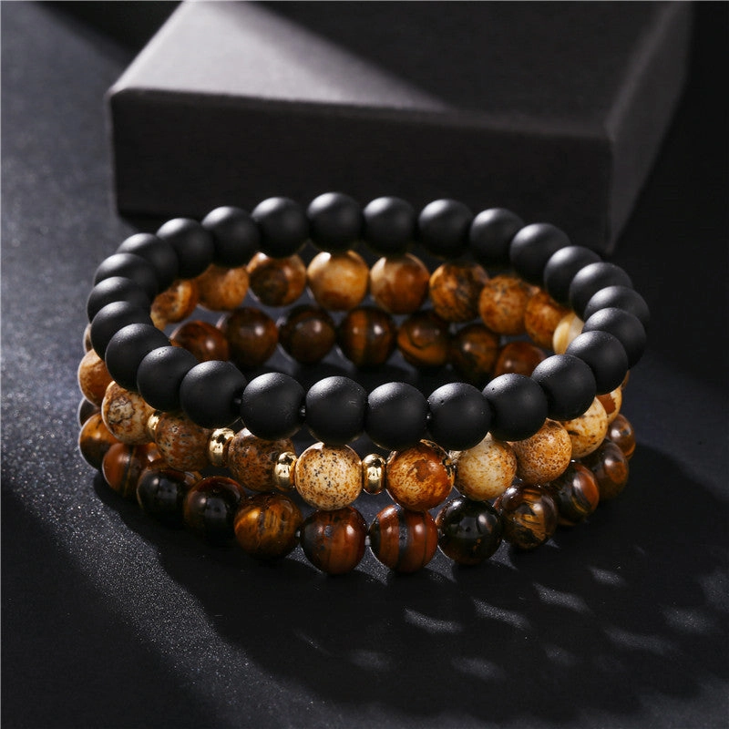 Wholesale Black gallstone broken silver tiger eye stone vintage beaded bracelet