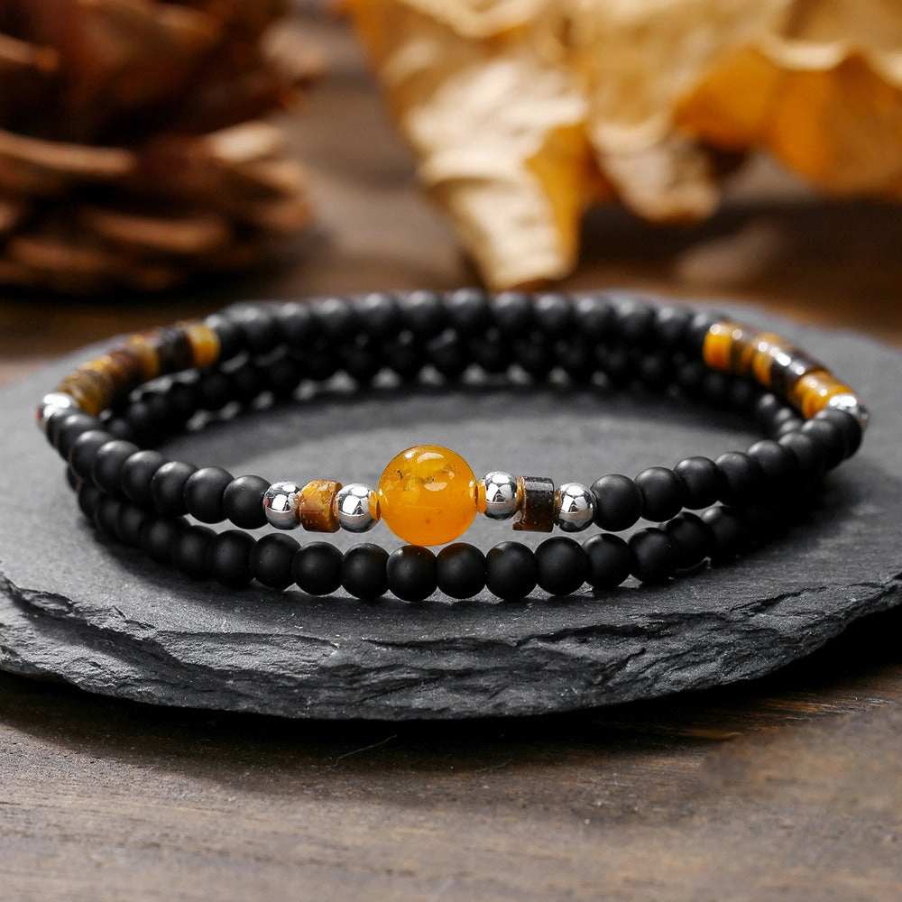 Wholesale Black gallstone broken silver tiger eye stone vintage beaded bracelet