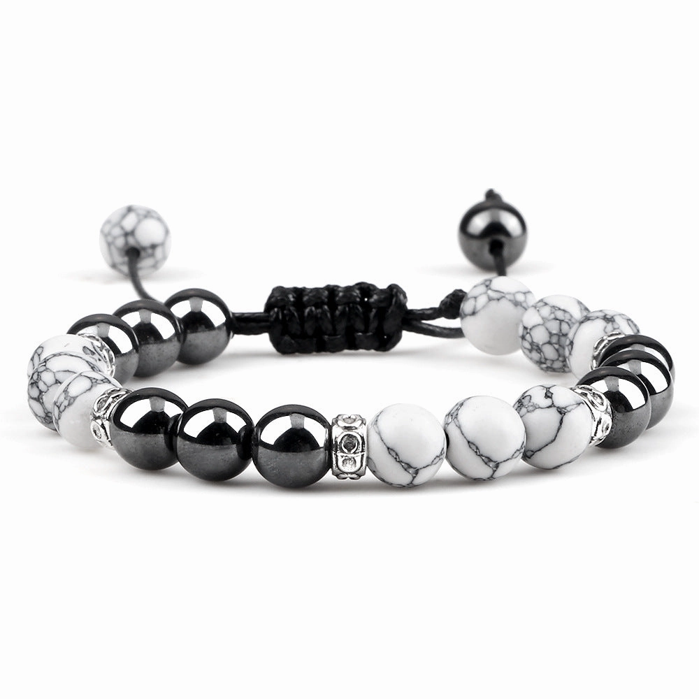 Wholesale Black Gallstone Woven Alloy Spacer Tiger Eye Bracelet
