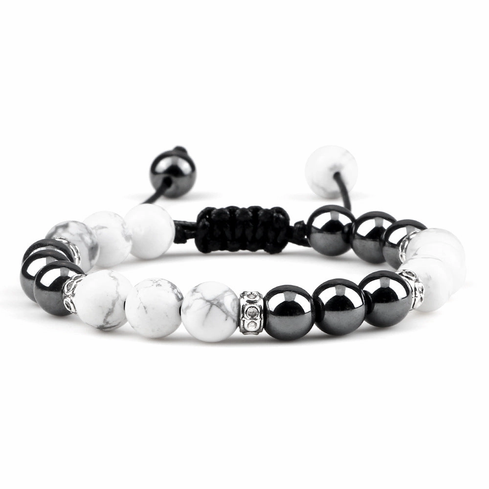 Wholesale Black Gallstone Woven Alloy Spacer Tiger Eye Bracelet