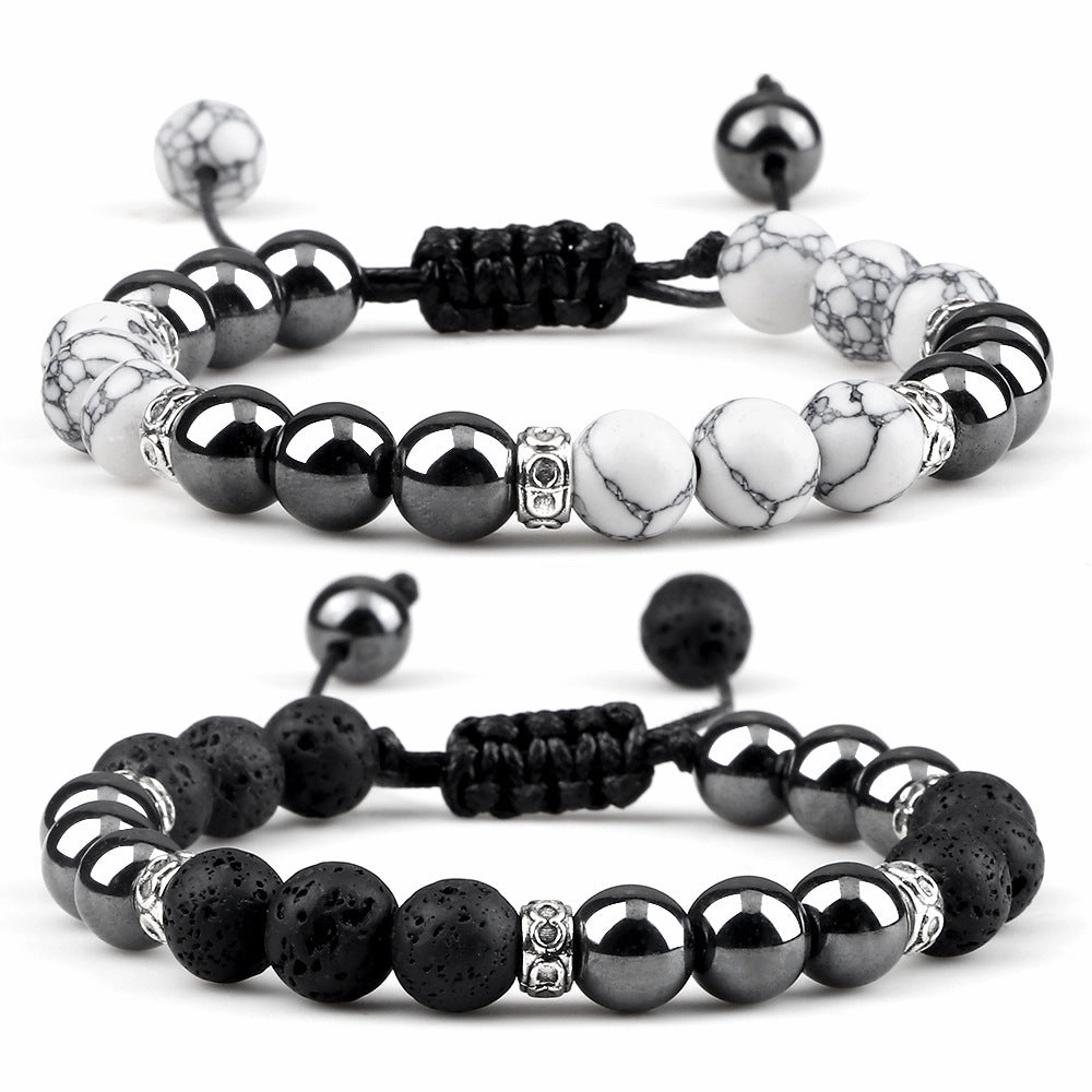 Wholesale Black Gallstone Woven Alloy Spacer Tiger Eye Bracelet