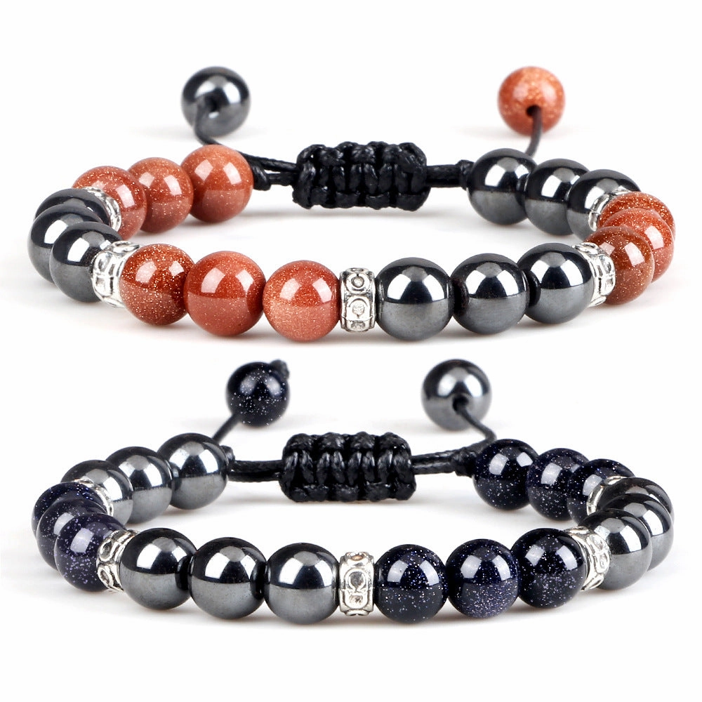 Wholesale Black Gallstone Woven Alloy Spacer Tiger Eye Bracelet