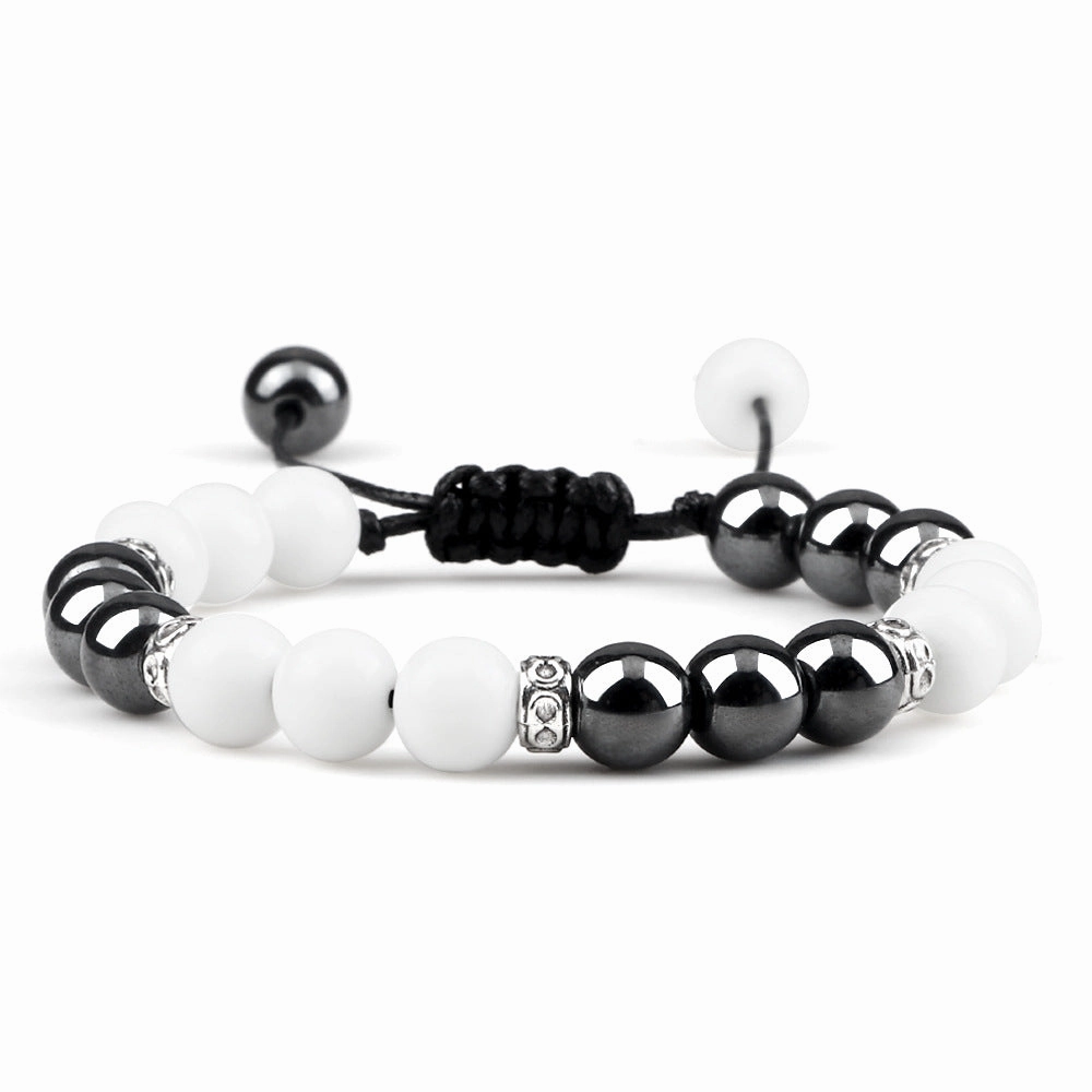 Wholesale Black Gallstone Woven Alloy Spacer Tiger Eye Bracelet