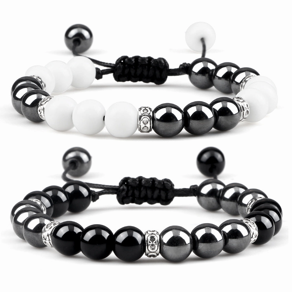 Wholesale Black Gallstone Woven Alloy Spacer Tiger Eye Bracelet