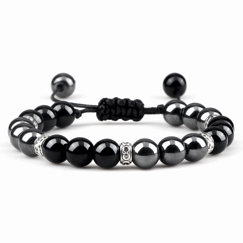 Wholesale Black Gallstone Woven Alloy Spacer Tiger Eye Bracelet