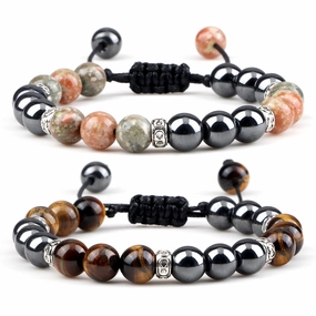 Wholesale Black Gallstone Woven Alloy Spacer Tiger Eye Bracelet