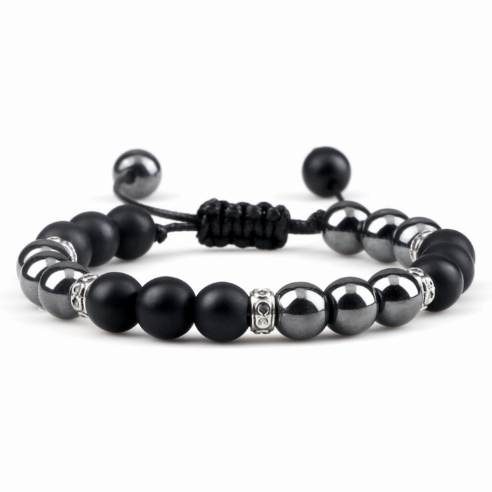 Wholesale Black Gallstone Woven Alloy Spacer Tiger Eye Bracelet