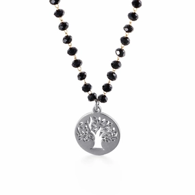 Wholesale Black Glass Beads Tree Of Life Titanium Steel Necklaces