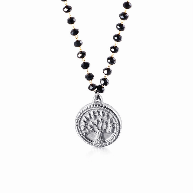 Wholesale Black Glass Beads Tree Of Life Titanium Steel Necklaces