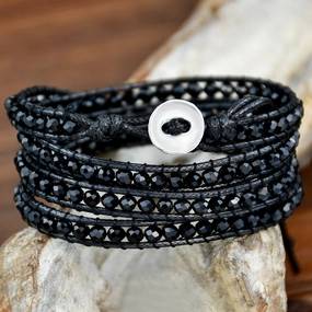 Wholesale Black Hand Woven Crystal Multi Layer Wrap Adjustable Bracelet