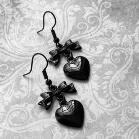 Wholesale Black Heart Shaped Black Bow Alloy Earrings