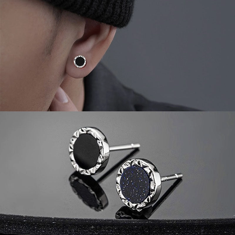 Wholesale Black Onyx Blue Sand Stone Irregular Earrings