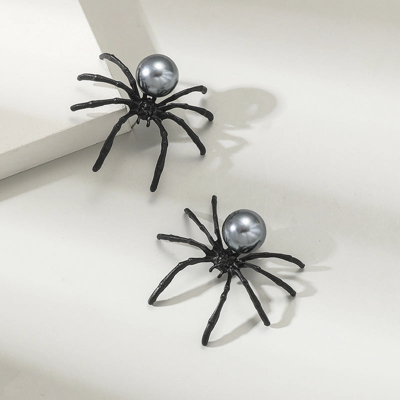 Wholesale Black Pearl Spider Insect Earrings
