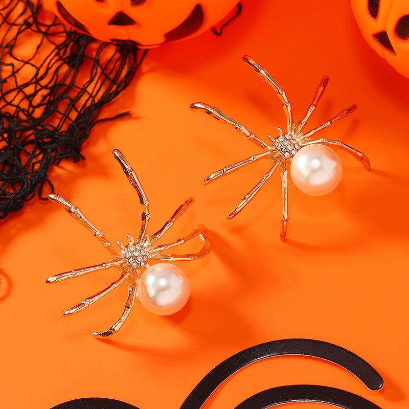 Wholesale Black Pearl Spider Insect Earrings
