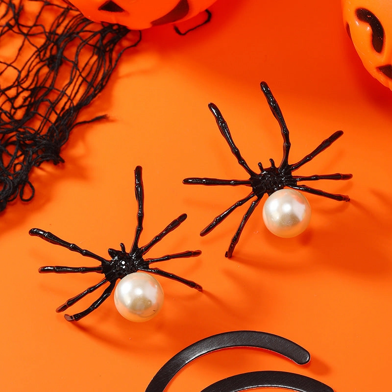 Wholesale Black Pearl Spider Insect Earrings
