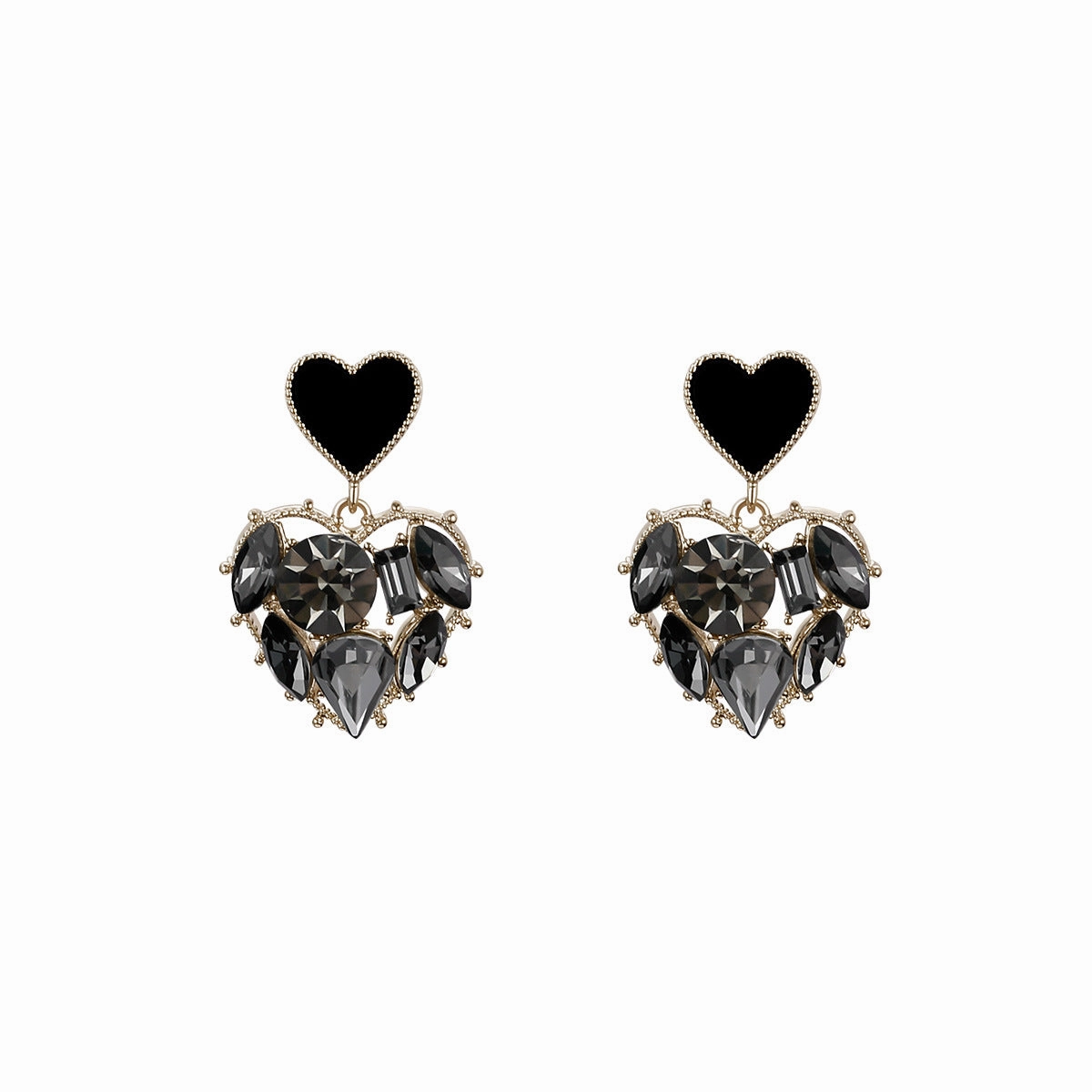 Wholesale Black Rhinestone Heart Earrings OLY-ES-FL004