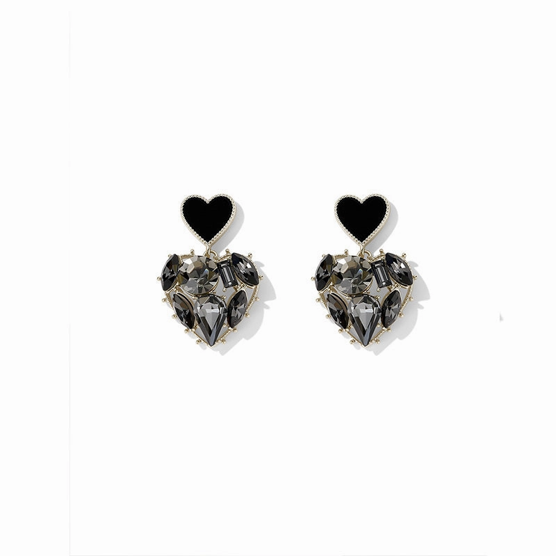 Wholesale Black Rhinestone Heart Earrings OLY-ES-FL004