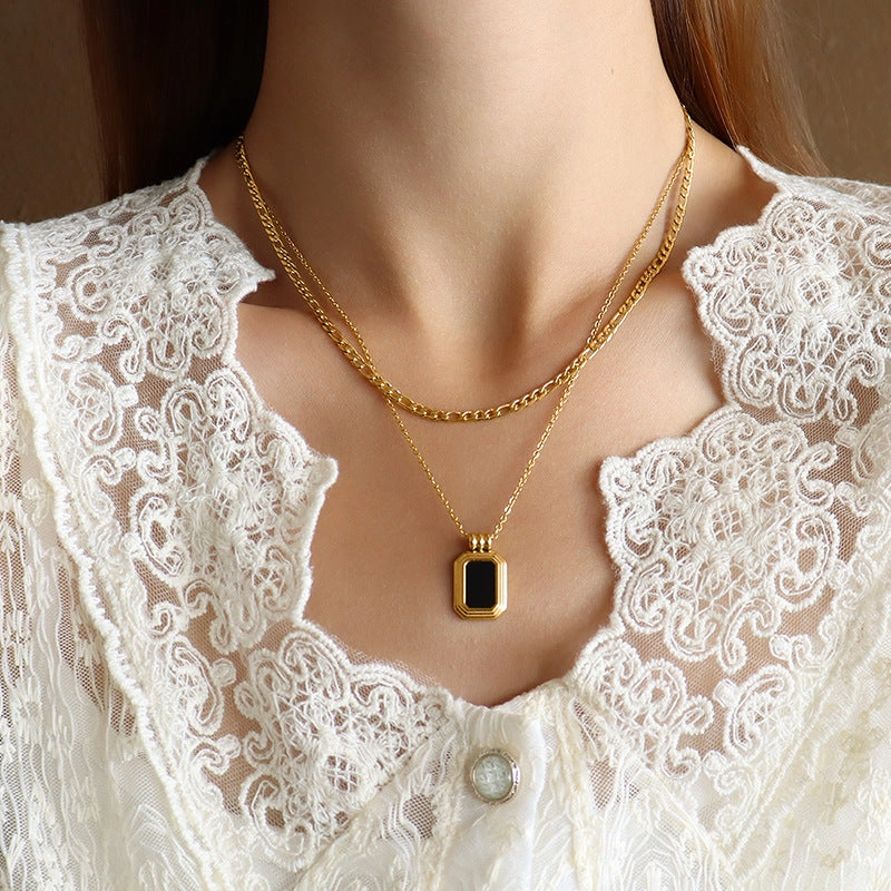 Wholesale Black Shell Acrylic Double Layered Titanium Steel Necklaces