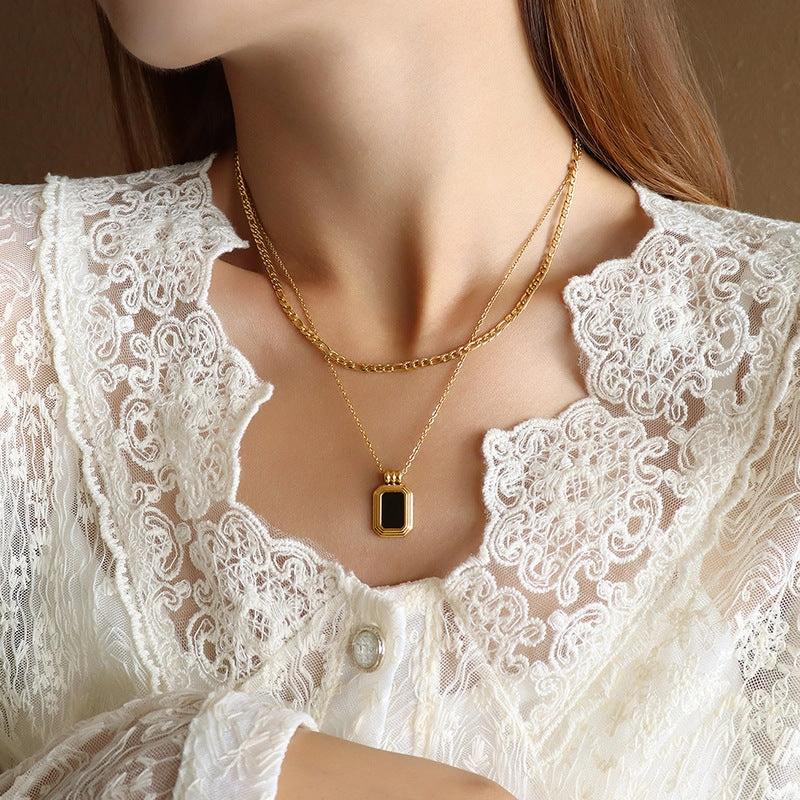 Wholesale Black Shell Acrylic Double Layered Titanium Steel Necklaces